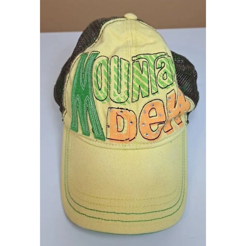 Mountain Dew Accents Snapback Mesh Hat Cap Green 19.5"-23.5" 2009 Trucker Soda